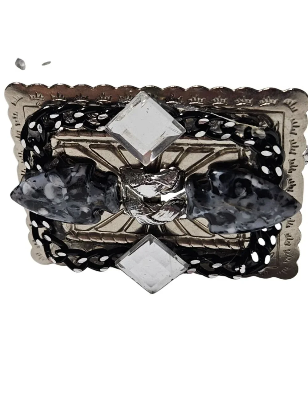 Western Style Bolo Tie Cowboy Black Stone Silver Tone Tips Mens Fashion Jewelry